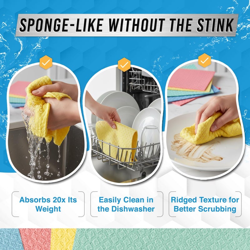 آكتف قماش أطباق سويدي نشط للمطبخ، 12 قطعة من قماش إسفنجة السليلوز، مناشف أطباق قابلة للغسل لغسل الأطباق، مناشف أطباق أوروبية أصلية، مناشف ورقية ماصة قابلة لإعادة الاستخدام - متعددة الألوان متنوعة - Image 3